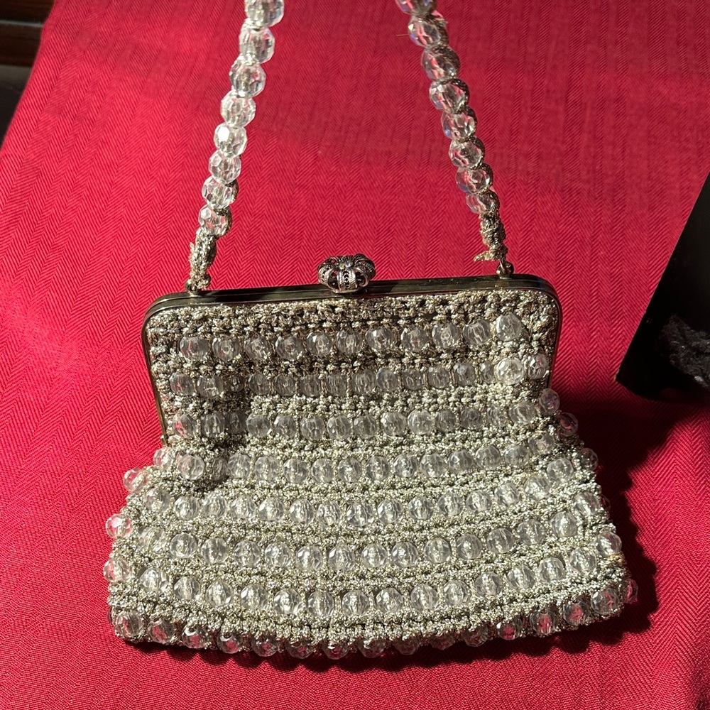 Magid Silver Beaded Clutch